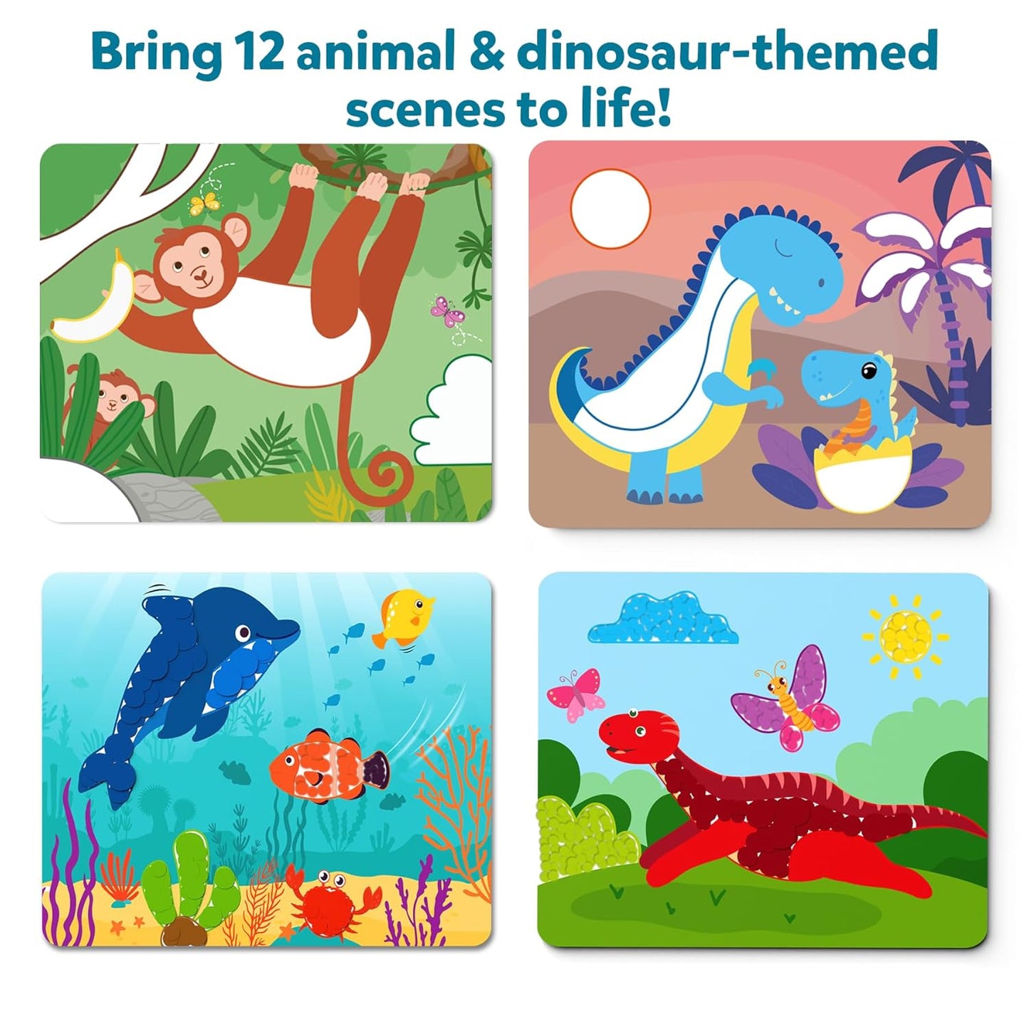Skillmatics Paper Dot It Sticker Art Activity - Animals & Dinosaurs Combo, Mess-Free Craft Kit with 750+ Stickers, DIY Travel Toys for Kids Ages 3-7, Gifts for Boys & Girls, Multicolour(PACK OF 5)