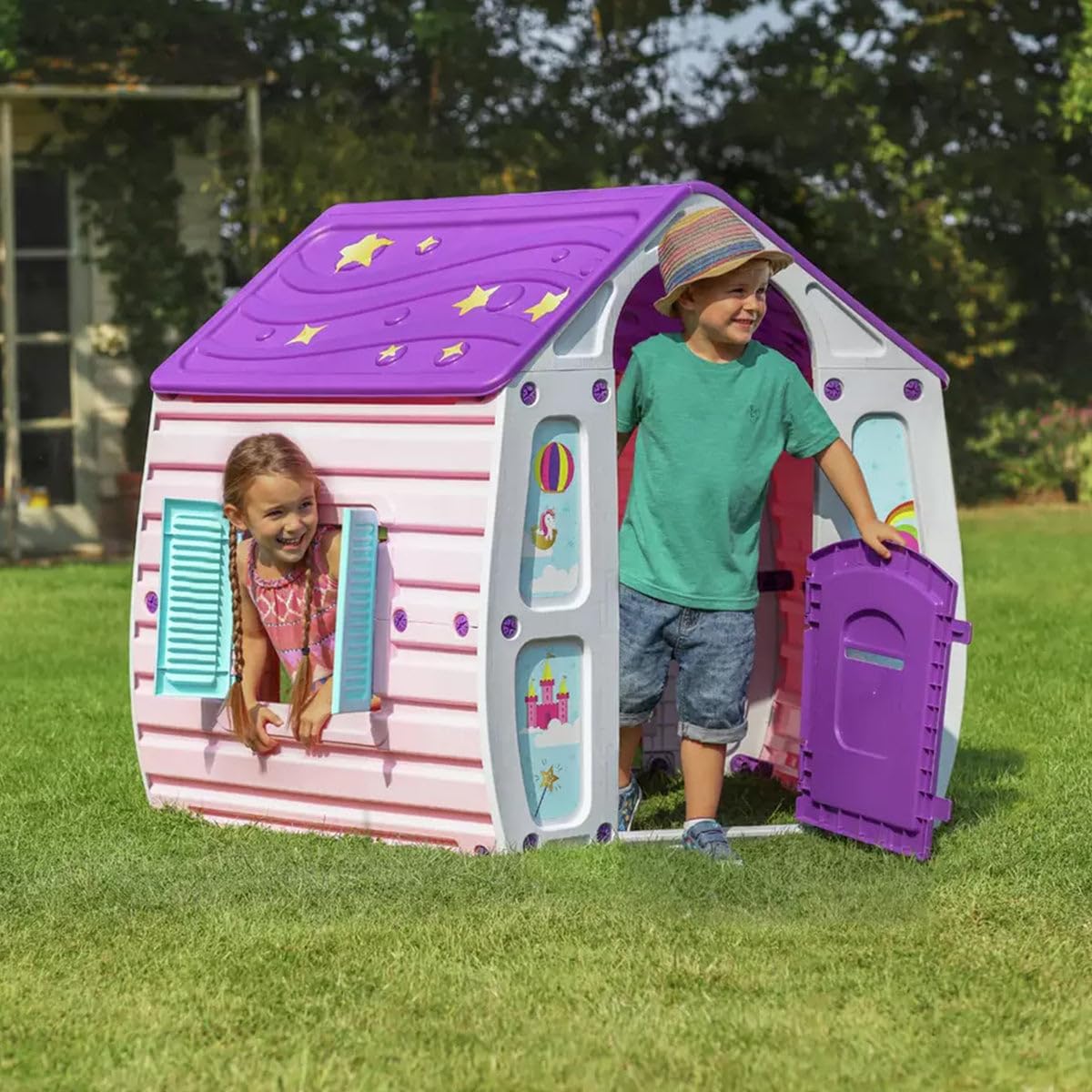 Starplay Children's Unicorn Magical Playhouse, Easy Assembly, Working Door and Shutters (Purple)