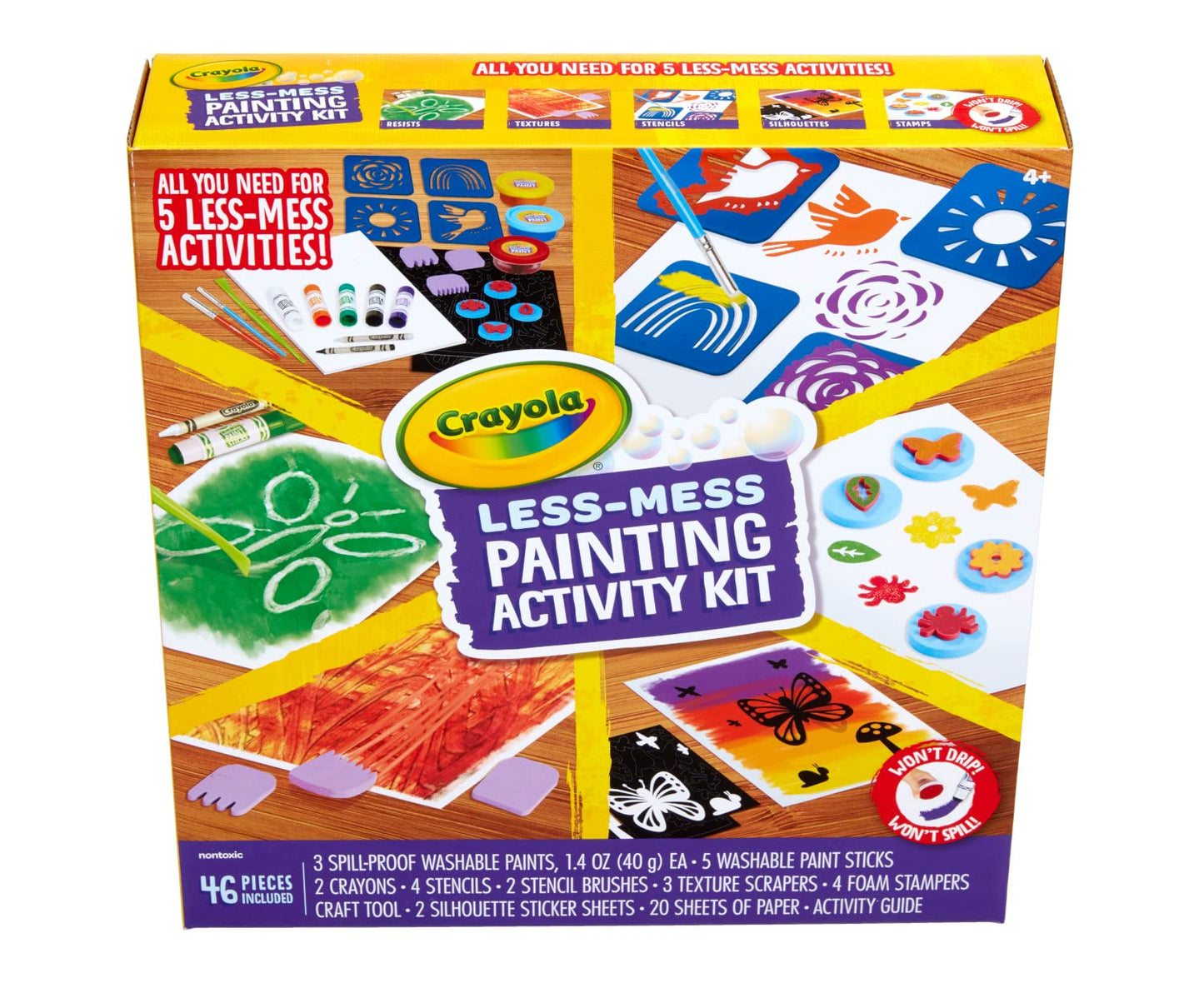 Crayola Less Mess Painting Activity Kit, Washable Kids Paints & Painting Supplies, Art Set for Kids, 47 Pieces, Gift