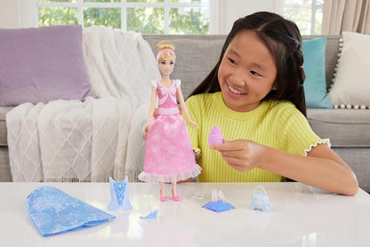 Disney Princess 2-in-1 Stories Cinderella Fashion Doll with 2 Snap-On Bodices, 2 Skirts & 9 Accessories JCR95
