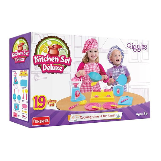 Giggles - Kitchen Set Deluxe, 19 Piece Colourful Pretend and Play Cooking Set (PACK OF 6)