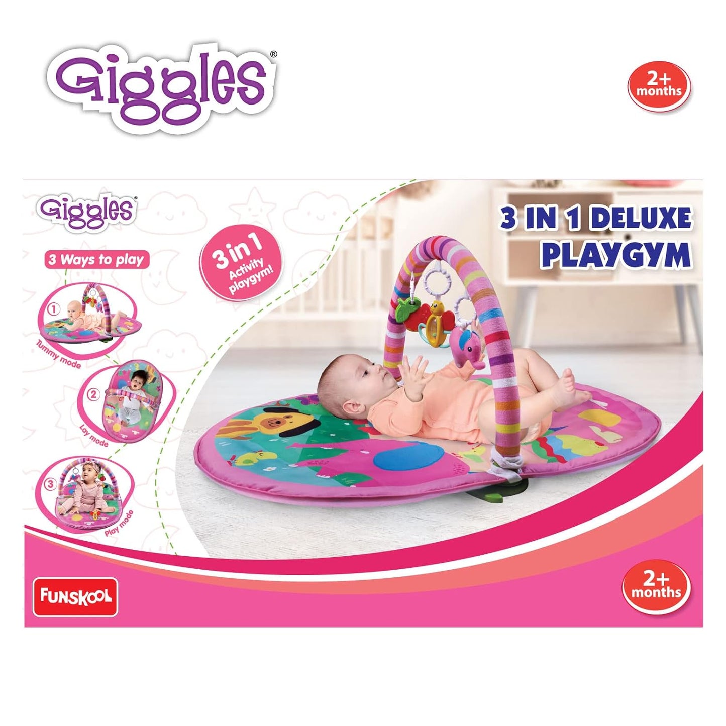 Giggles - Deluxe Play Gym, Pink Colour Activity Playgym, 3 in 1 Modes of Play (PACK OF 4)