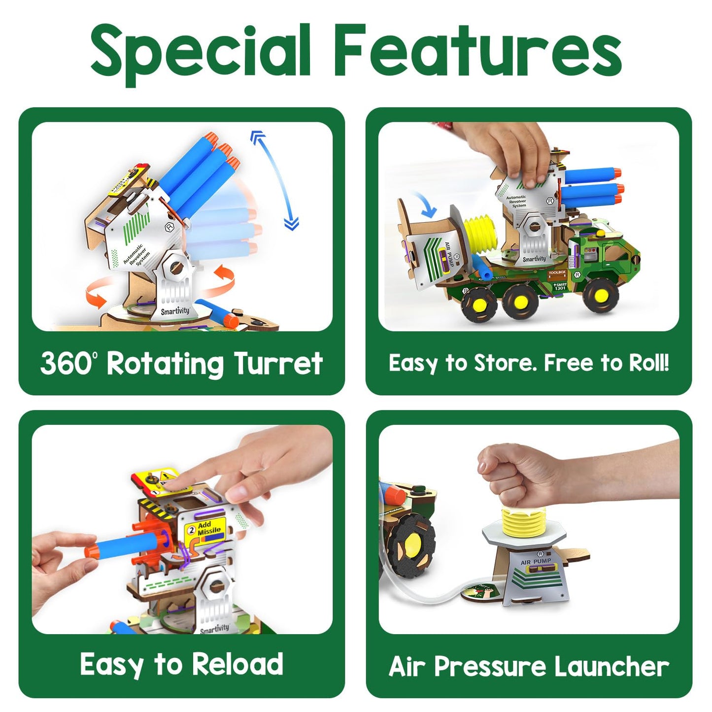 Smartivity DIY Military Vehicle for Kids 8-14 Years | Army Truck with Air Powered - Missle Launch System | Birthday Gift for Boys & Girls | I STEM Toy for 8,9,10,11,12,13,14 Years(PACK OF 6)