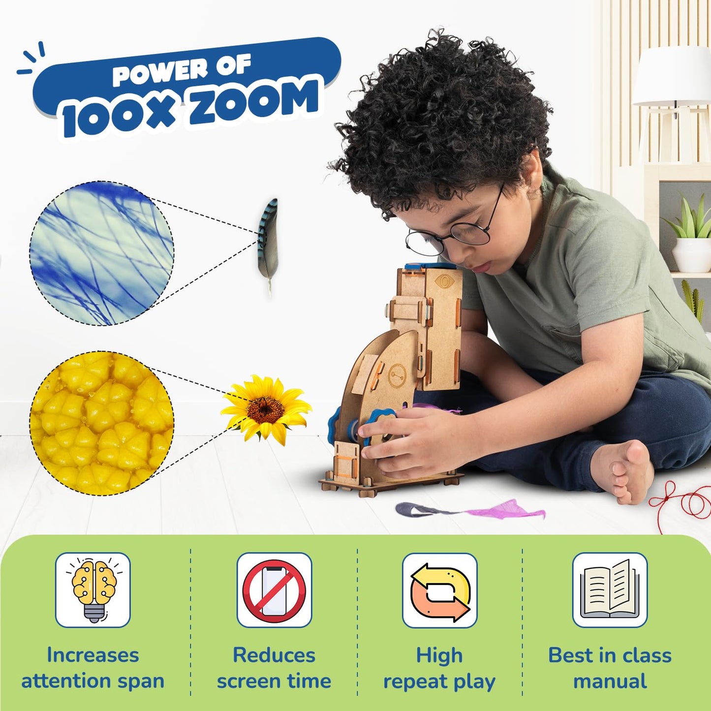 Smartivity DIY Microscope 100x Zoom Toy for Kids Age 8-10-12-14 Years Old(PACK OF 6)