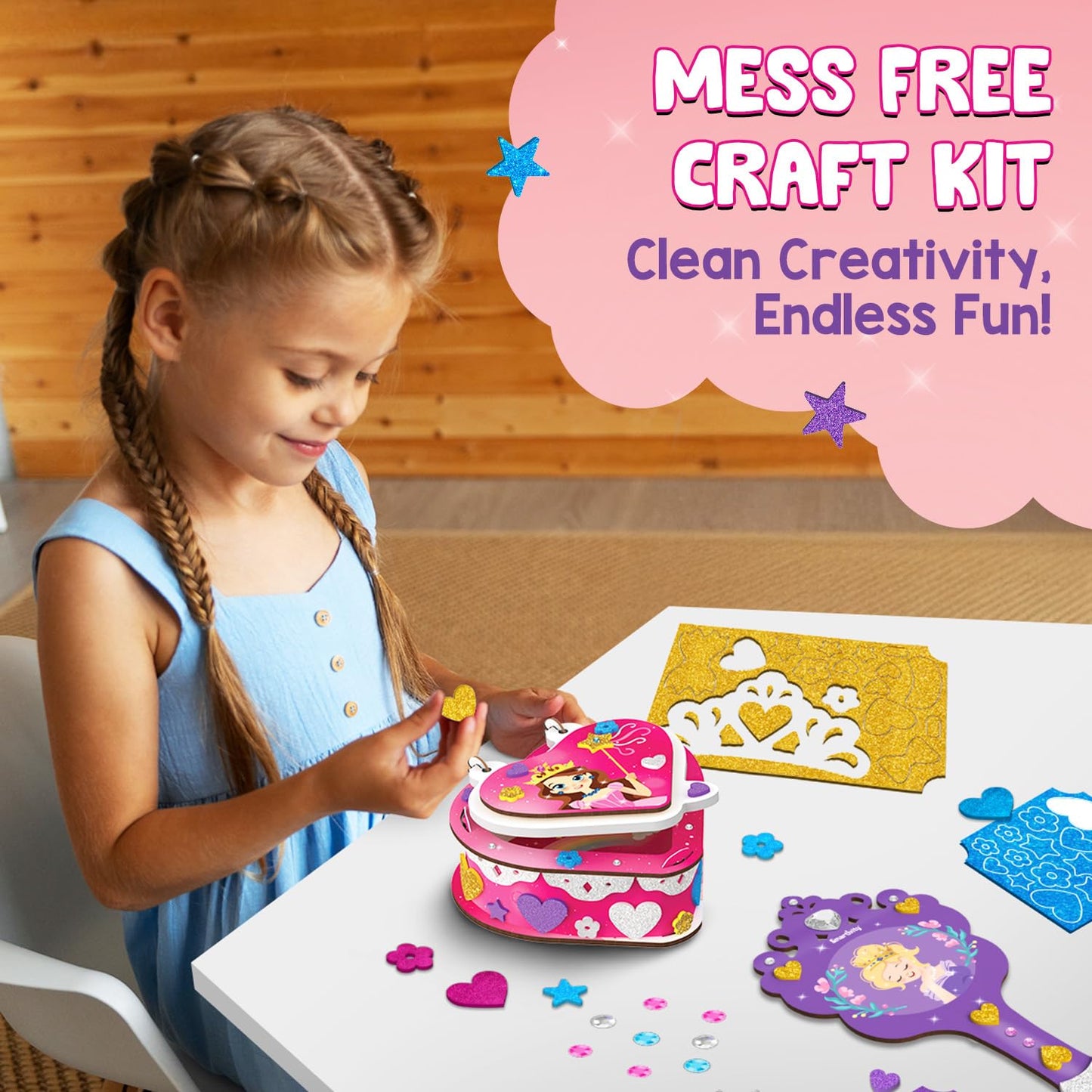 Smartivity Little Princess Craft Box for Girls|DIY Art & Craft Kit to Make Jewellery Box,Mirror & Frame|Age 4-8 Years|Kids Craft Activity Set with Gems & Glitter|Birthday Gift for Kids,Multicolor(PACK OF 6)