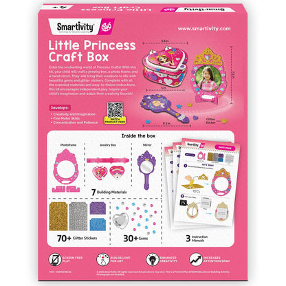Smartivity Little Princess Craft Box for Girls|DIY Art & Craft Kit to Make Jewellery Box,Mirror & Frame|Age 4-8 Years|Kids Craft Activity Set with Gems & Glitter|Birthday Gift for Kids,Multicolor(PACK OF 6)