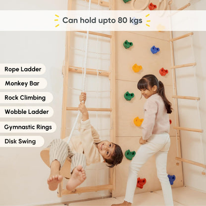 Curious Cub Jungle Gym for Kids Indoor | Kids Gymnastics At Home Gym | Contains Rock Climbing, Wall Climbing for Kids | Ladder for Kids to Play Indoor Fun Activity for Ages 4+(9 FEET)