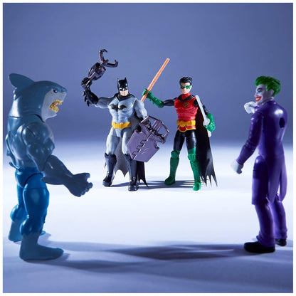 DC Comics, Batman and Robin vs The Joker and King Shark, 10 cm Action Figures