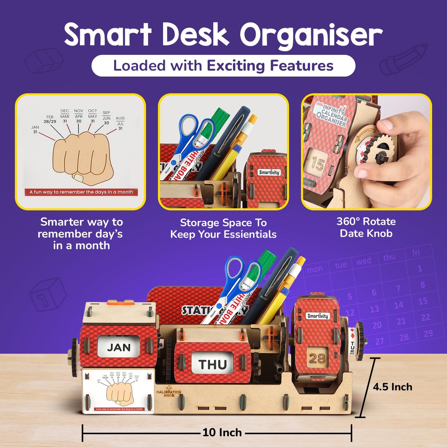 Smartivity DIY Infinity Calendar & Stationary Organizer for Kids Age 8-9-10-11-12-13-14 Years | Birthday Gift for Girls & Boys