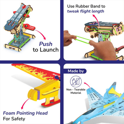 Smartivity 3in1 Airplanes Launcher Toy for Kids 6-12 | Build & Launch 3 Planes – Fighter Jet, Glider, Stealth | Birthday Gift for Boys & Girls I DIY STEM Toy for Ages 6,7,8,10,11,12 Years(PACK OF 6)