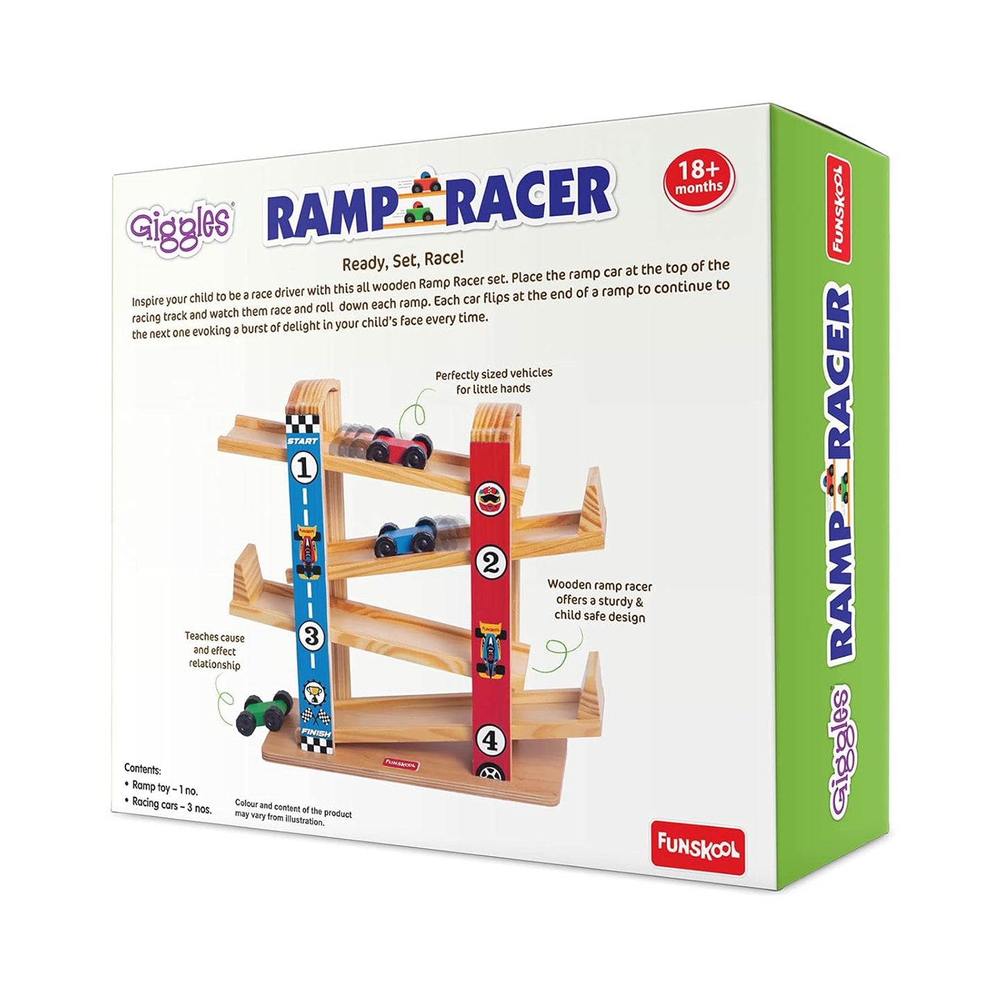 Giggles Ramp Racer, Wooden Racing Toy for Kids with 3 Mini Cars (PACK OF 4)