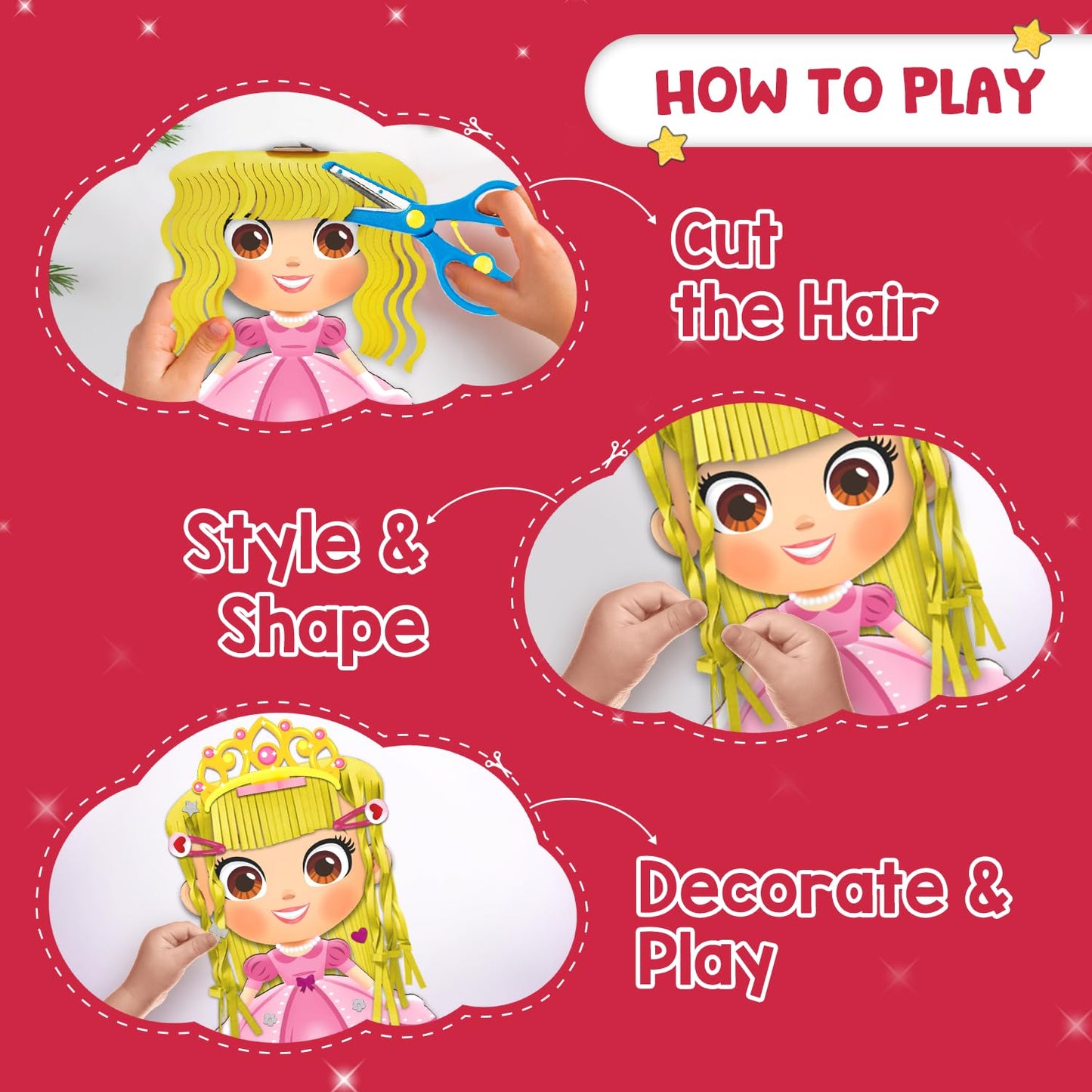 Smartivity Snip ‘N’ Style Hair Styling Craft Kit for Kids | DIY Scissor Skills & Creativity Activity Set | Includes Princess, Mermaid & Unicorn...(PACK OF 6)