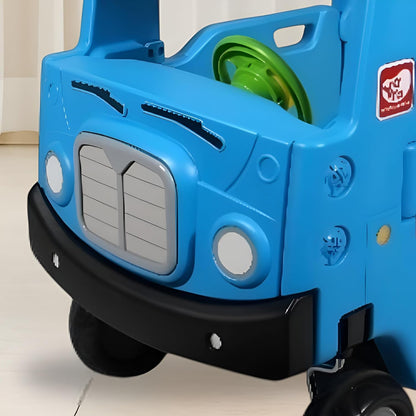 Yaya Blue Bus Roof Car, Ride-on Toy with Interactive Steering Wheel, EVA Foam Wheels, Storage Compartment, 360° Rotating Front Wheel, Double Opening Doors, Indoor Outdoor Use