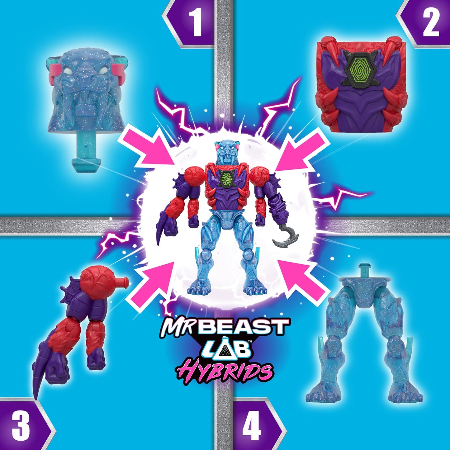 MRBEAST LAB Hybrids Multi Pack, Reveal Different Hybrid Parts to Create 2 Mix & Match Action Figures