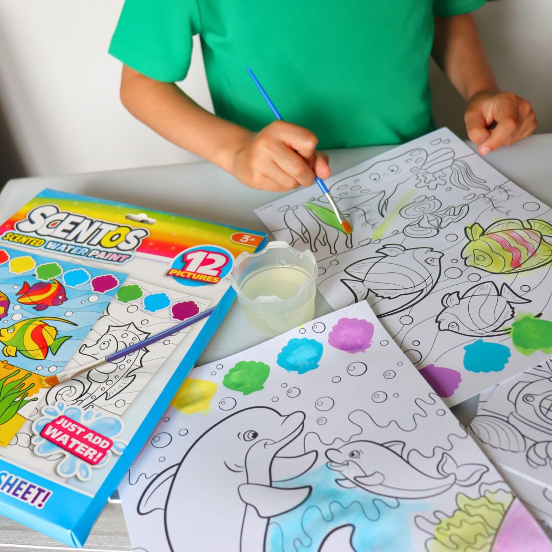 Scentos Magic Painting Pictures 12 Sheet by Fratelliu | 12 Activity Pages and 5 Deliciously Fruity-Scented Paint Discs That Come Alive When The Water Dipped Brush Touches Them(PACK OF 12)