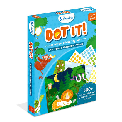 Skillmatics Dot It Sticker Art Activity - Animals, Mess-Free Fun for Kids, 500+ Stickers, Craft Kits, DIY Activity, Travel Toys, Gifts for Boys & Girls Ages 3, 4, 5, 6, 7(PACK OF 5)