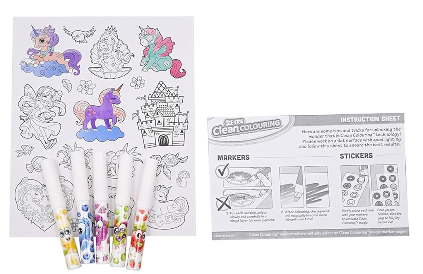 Scentos CleanColouring Markers Adventure Set By Fratelli | 20 pictures to color, Colour Reveal Stickers and 5 Scented Clean Colouring Markers(PACK OF 12)