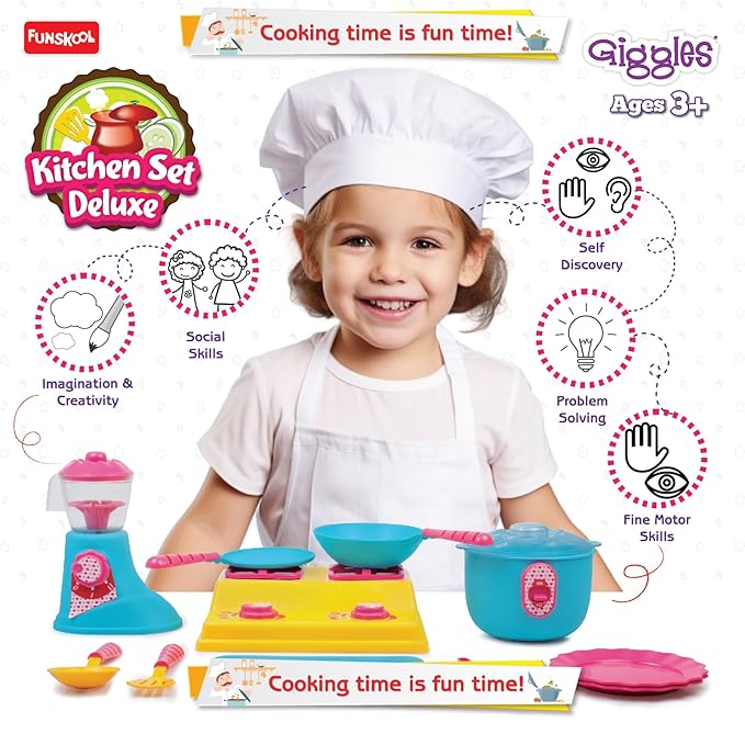 Giggles - Kitchen Set Deluxe, 19 Piece Colourful Pretend and Play Cooking Set (PACK OF 6)