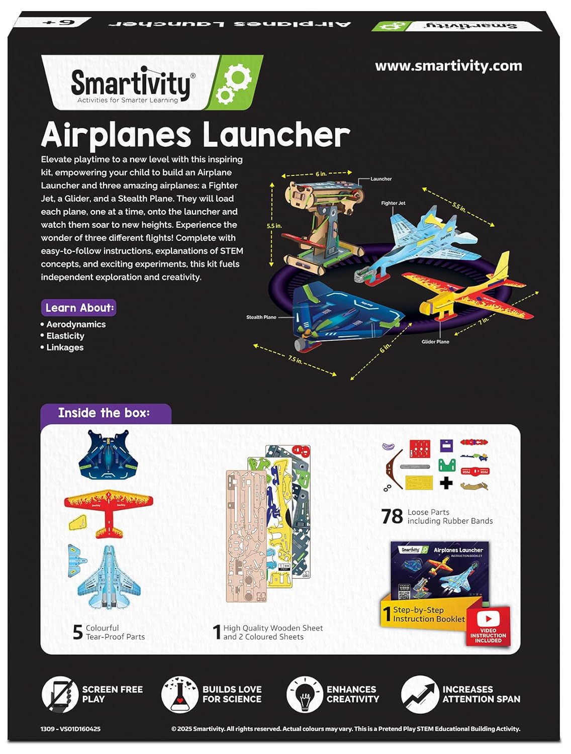 Smartivity 3in1 Airplanes Launcher Toy for Kids 6-12 | Build & Launch 3 Planes – Fighter Jet, Glider, Stealth | Birthday Gift for Boys & Girls I DIY STEM Toy for Ages 6,7,8,10,11,12 Years(PACK OF 6)