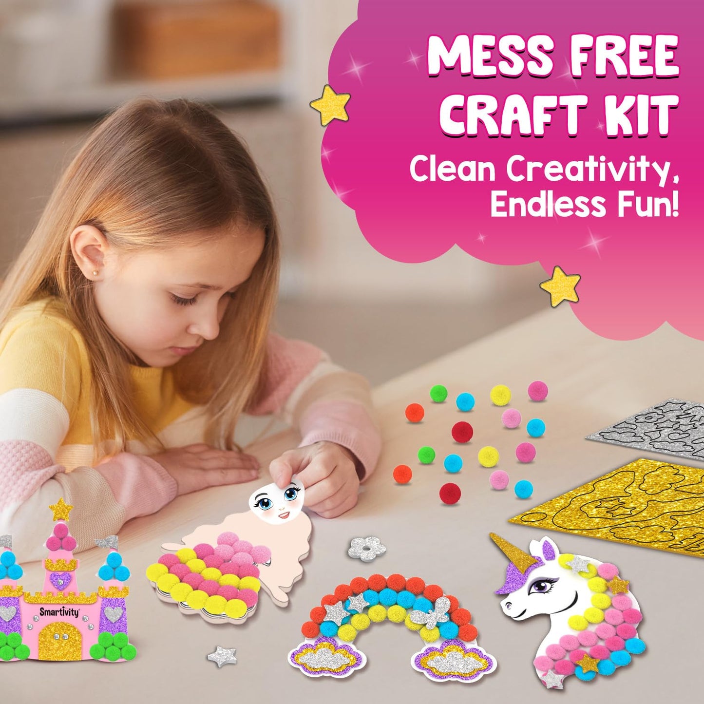Smartivity Pom Pom Magnet Craft Kit for Kids Ages 4-10 | Princess and Unicorn Themed | Birthday Gift for Boys&Girls | Art&Craft Activity Kit for 4,5,6,7,8,9,10 Years(PACK OF 6)