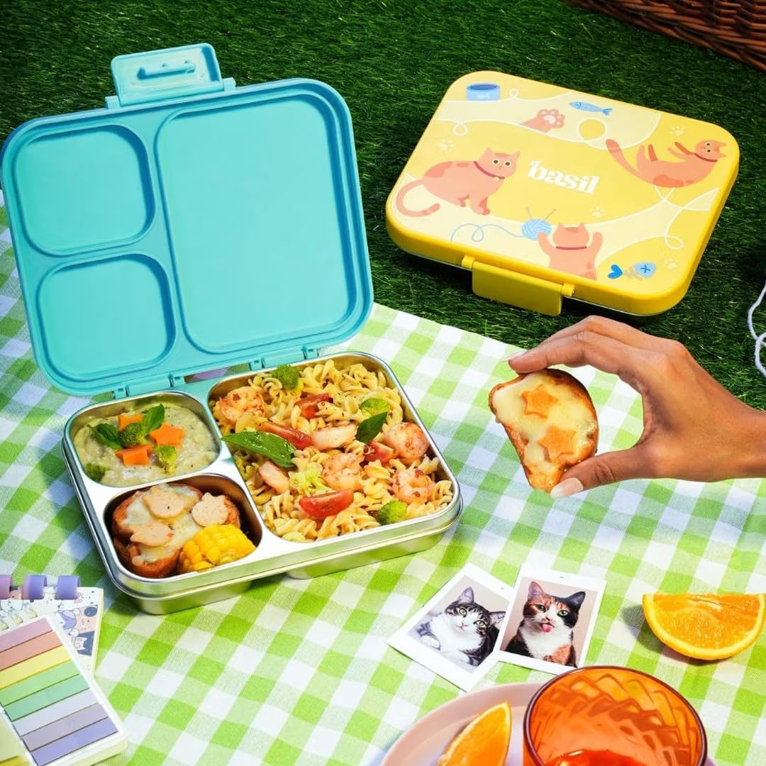Basil Bento Ace 3C Stainless Steel Lunch Box – 1000ml 3-Compartment Leak-Proof Tiffin