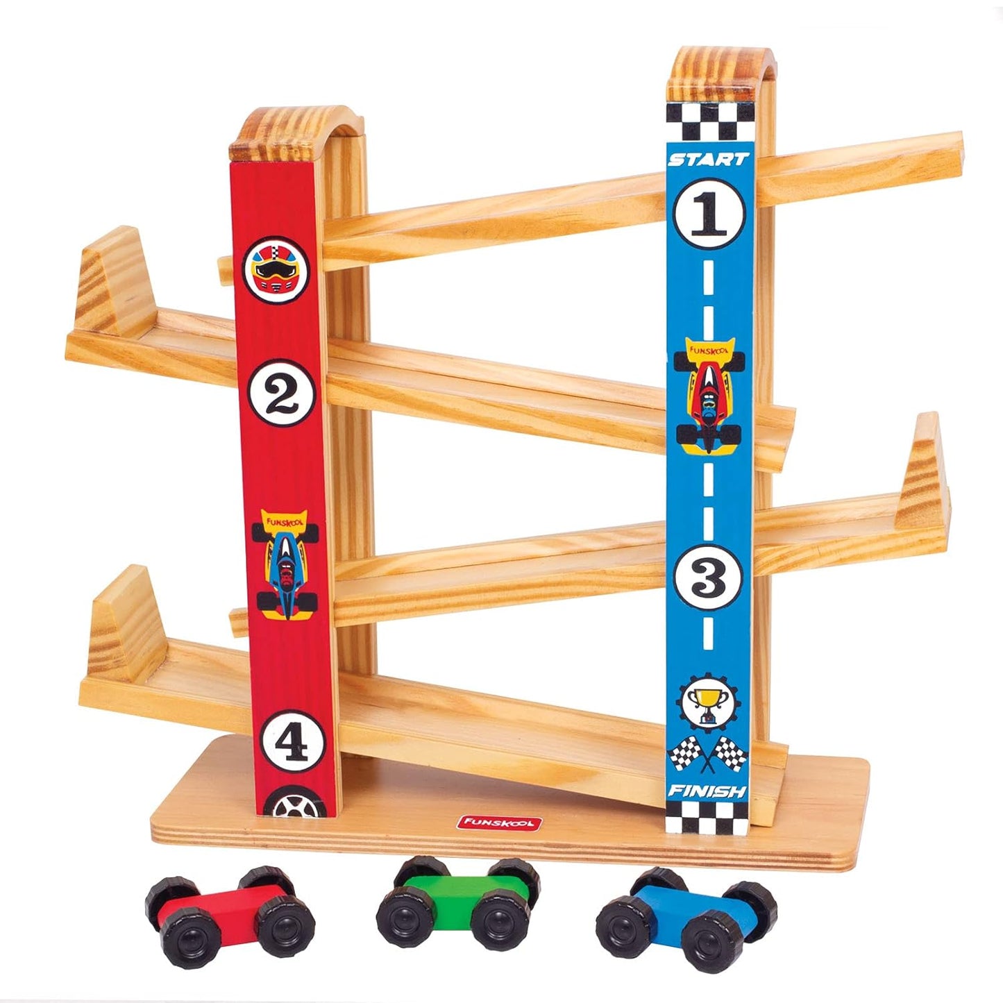 Giggles Ramp Racer, Wooden Racing Toy for Kids with 3 Mini Cars (PACK OF 4)