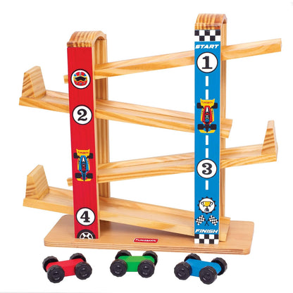 Giggles Ramp Racer, Wooden Racing Toy for Kids with 3 Mini Cars (PACK OF 4)