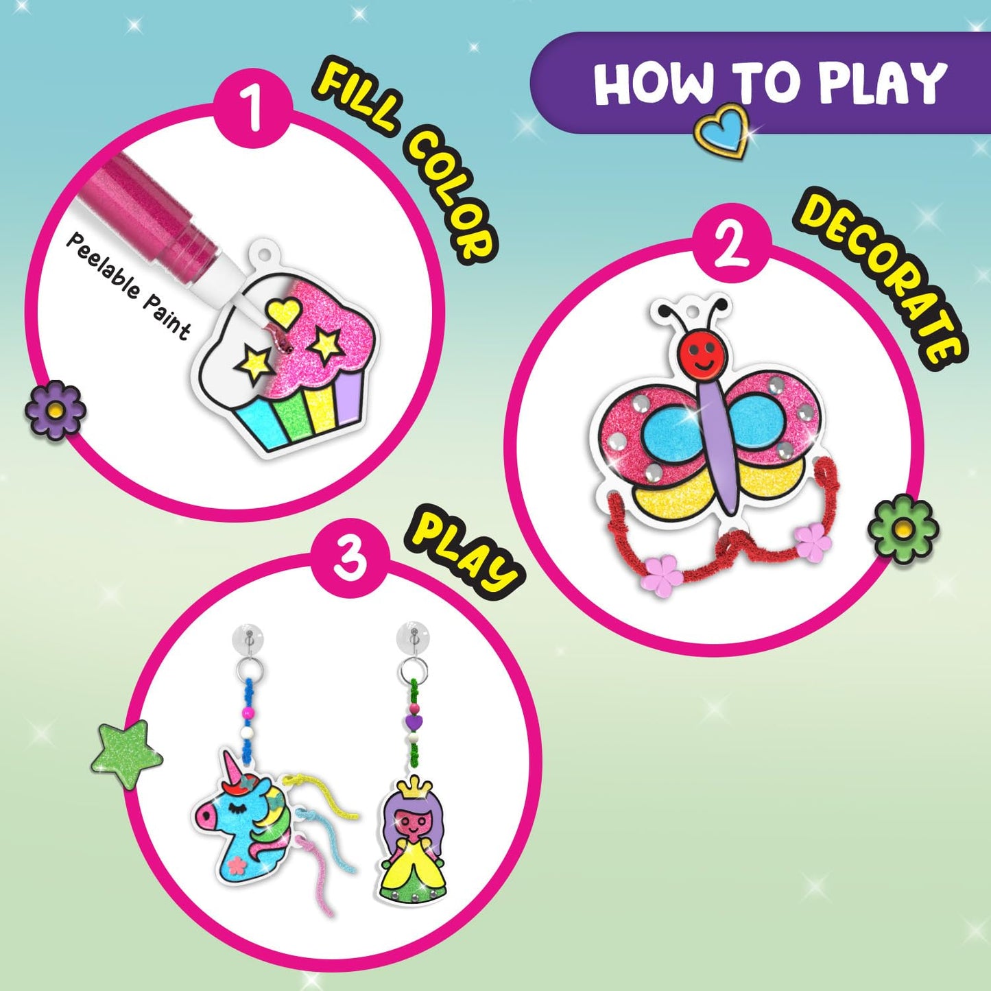 Smartivity Window Art Keycharms for Girls 5 to 10 Years, Glass Painting | Create Princess, Unicorn, Rainbow, Butterfly & Many More |Birthday Gift for 5, 6, 7, 8, 9, 10| Sun Catcher Craft Activity Kit(PACK OF 6)