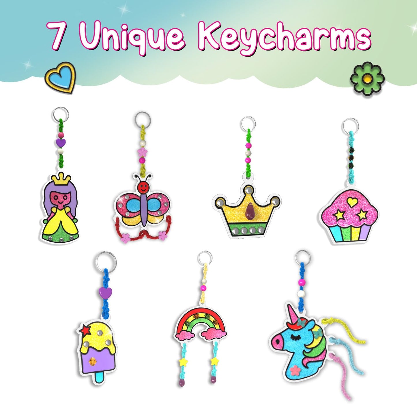 Smartivity Window Art Keycharms for Girls 5 to 10 Years, Glass Painting | Create Princess, Unicorn, Rainbow, Butterfly & Many More |Birthday Gift for 5, 6, 7, 8, 9, 10| Sun Catcher Craft Activity Kit(PACK OF 6)