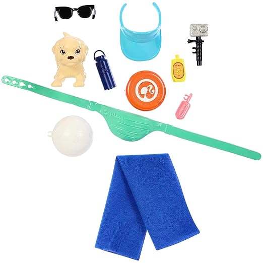 Bar'bie Ken Doll with Surfboard and Pet Puppy, Poseable Blonde Ken Beach Doll with Themed Accessories Like Towel (HPT50)