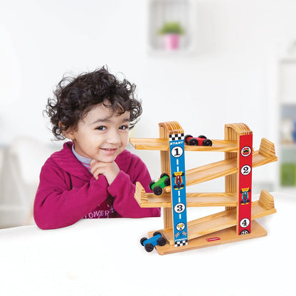 Giggles Ramp Racer, Wooden Racing Toy for Kids with 3 Mini Cars (PACK OF 4)