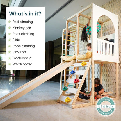 Curious Cub Playloft 8 in 1 Jungle Gym for Kids Indoor | Slide for Kids, Ladder, Drawing Board, Monkey Bars |Rock Climbing At Home|Fun Activity for Ages 2-15 Yrs|Home Play Set for Toddler