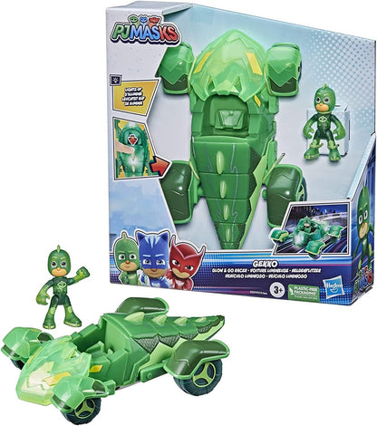 PJ Masks Glow & Go Gekko-Mobile Preschool Toy Vehicle, Gekko Car Light-Up Racer with Gekko Action Figure for Kids Ages 3 and Up