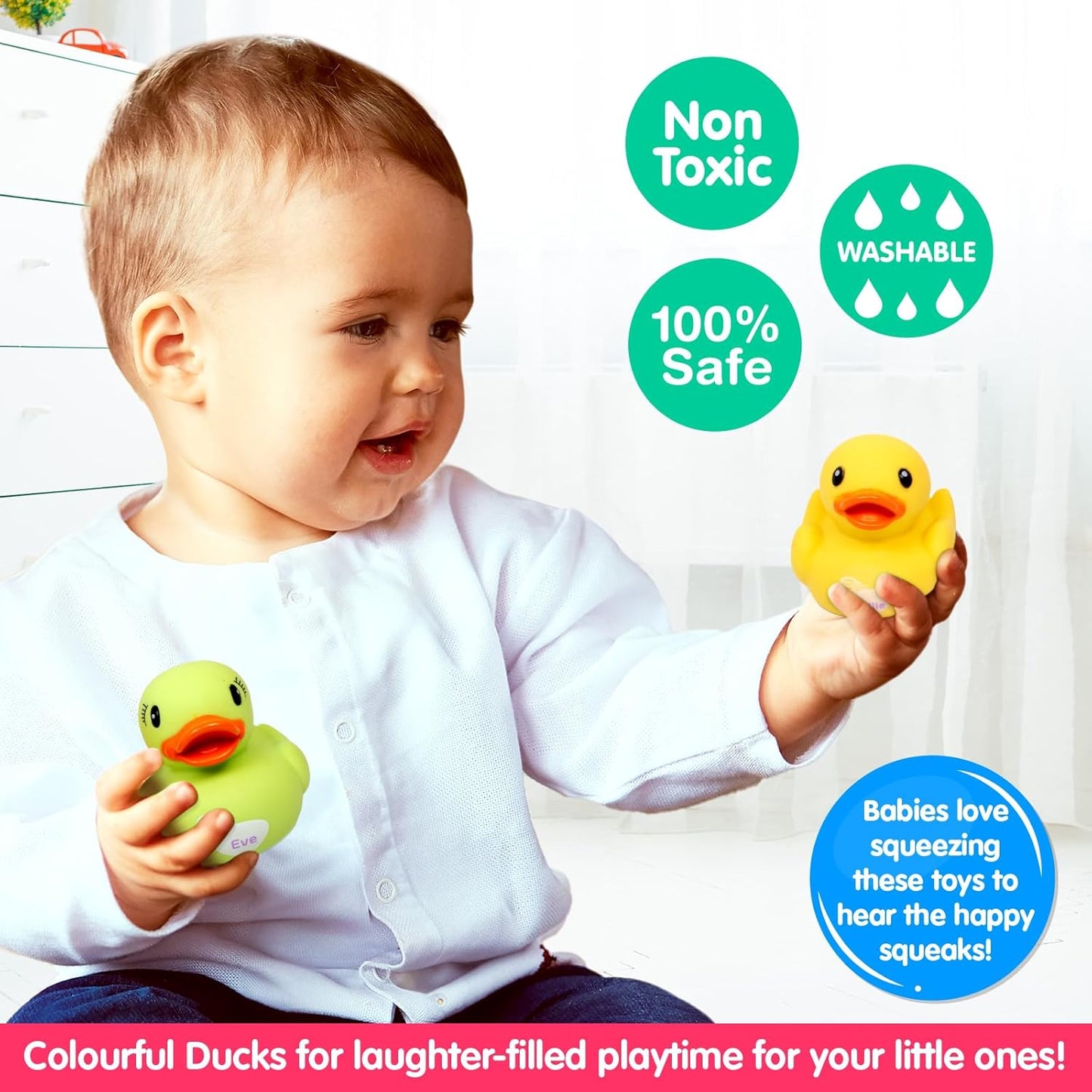 Giggles Dazzling Duck Family Squeakers , Multicolor Duck Squeakers,Ages : 6 Months (PACK OF 12)
