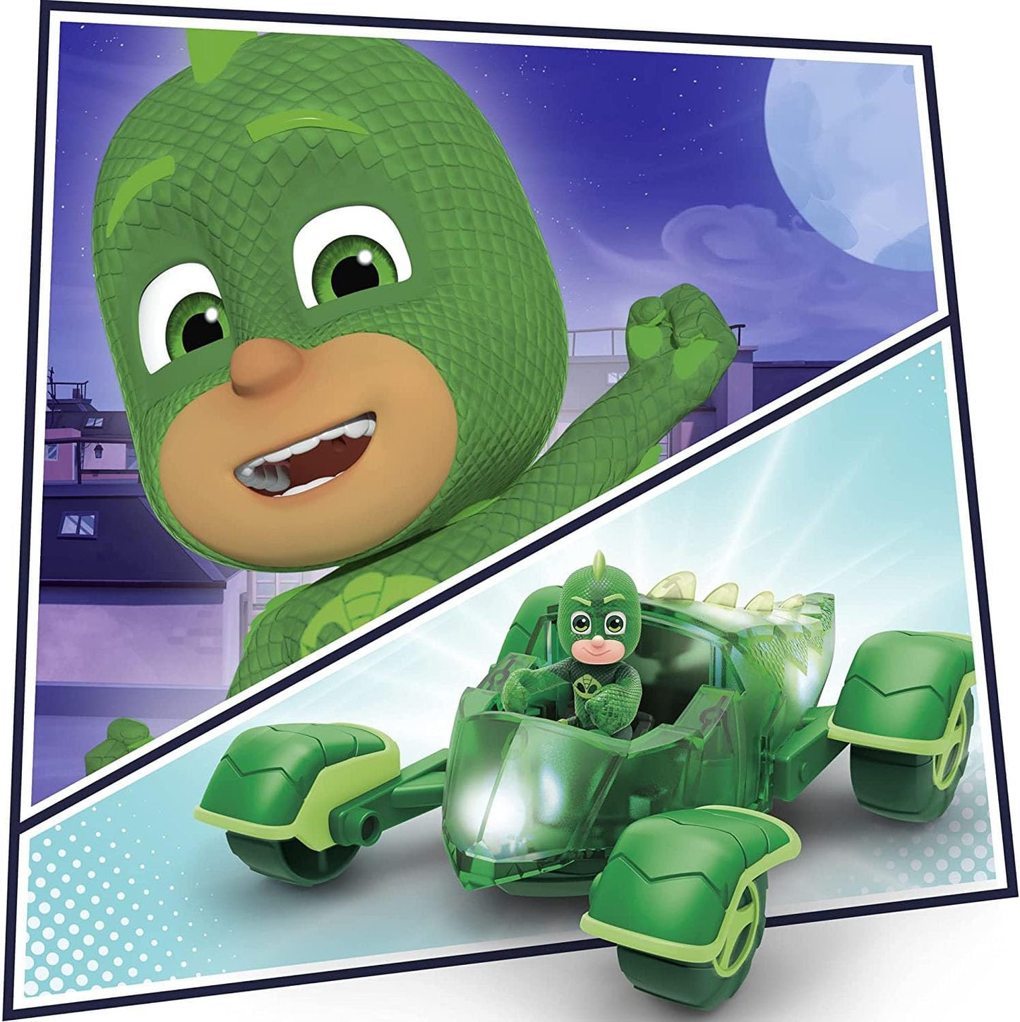 PJ Masks Glow & Go Gekko-Mobile Preschool Toy Vehicle, Gekko Car Light-Up Racer with Gekko Action Figure for Kids Ages 3 and Up