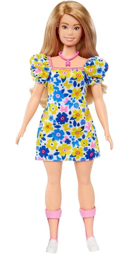 Barbie Fashionistas Doll #208 with Down Syndrome, Blond Hair and Rocks a Floral Dress with Puff Sleeves