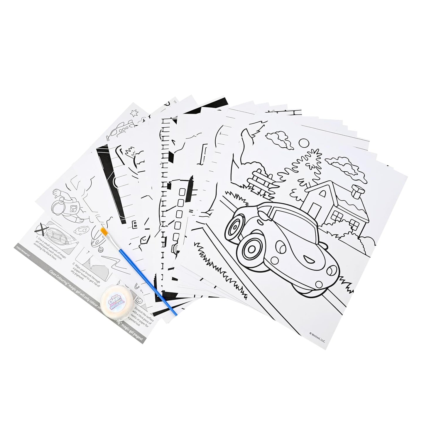 Scentos CleanColouring™ Magic Gel Painting Adventure Set By Fratelli |20 pictures to color, Colour Reveal Stickers Magic Gel Paint and Magic Gel Paint Brush with no mess(PACK OF 12)