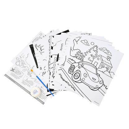 Scentos CleanColouring™ Magic Gel Painting Adventure Set By Fratelli |20 pictures to color, Colour Reveal Stickers Magic Gel Paint and Magic Gel Paint Brush with no mess(PACK OF 12)