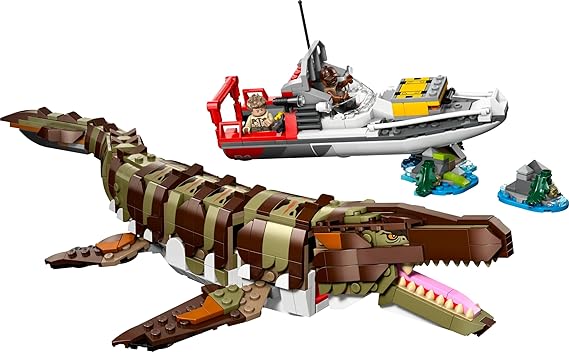 LEGO Jurassic World Brick-Built Mosasaurus Boat Mission Toy Dinosaur Set 76974