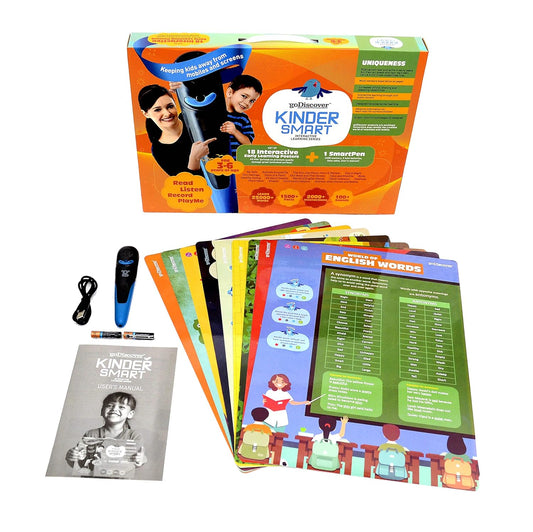 goDiscover Kinder Smart Interactive Early Learning Posters with Talking Pen | Set of 18 Paper-Based Multi-Sensorial Educational Poster for Kids Age 3 to 6 year | Learning Kit for Toddlers and Children