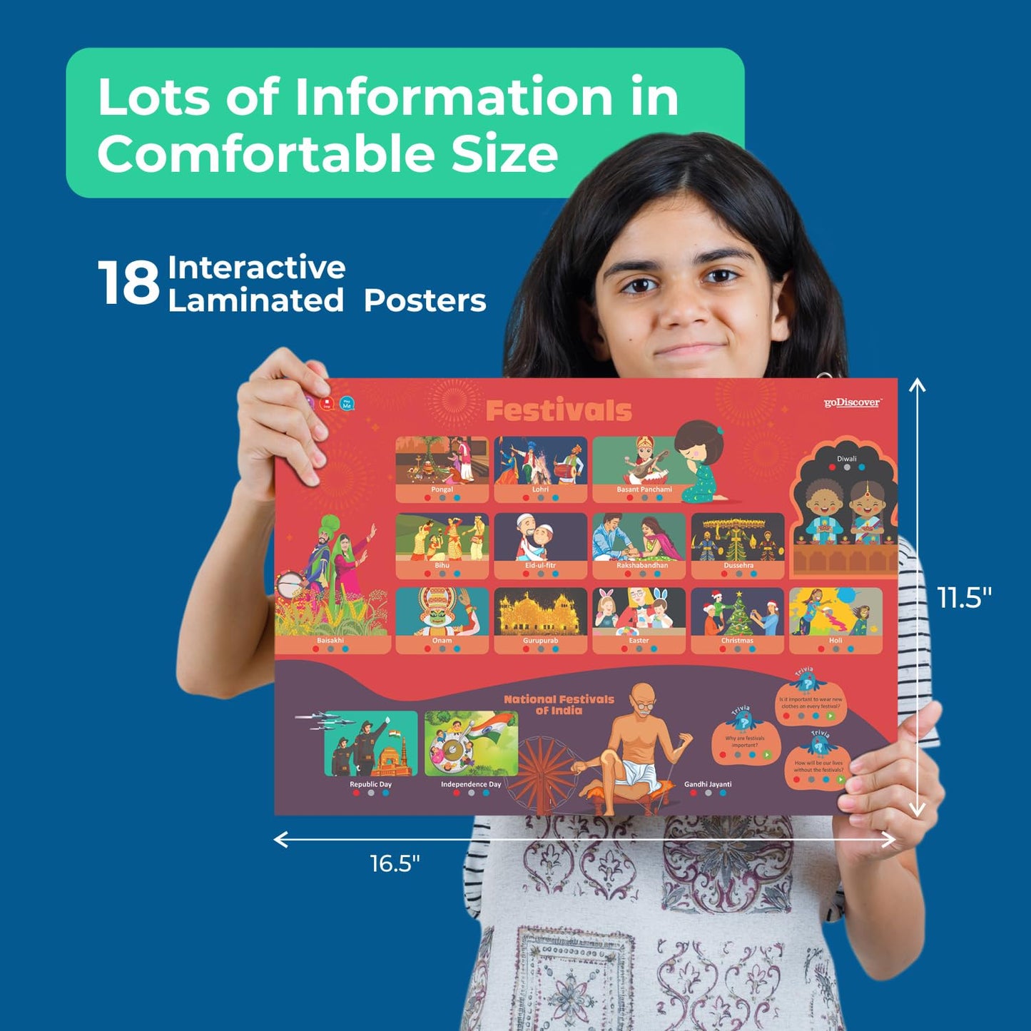 goDiscover Kinder Smart Interactive Early Learning Posters with Talking Pen | Set of 18 Paper-Based Multi-Sensorial Educational Poster for Kids Age 3 to 6 year | Learning Kit for Toddlers and Children