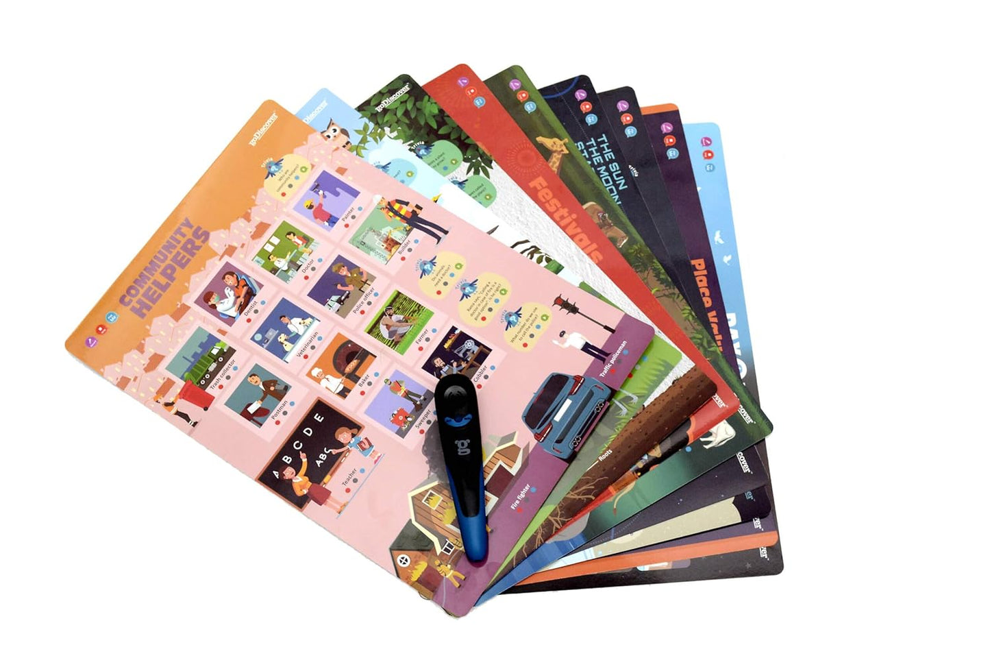 goDiscover Kinder Smart Interactive Early Learning Posters with Talking Pen | Set of 18 Paper-Based Multi-Sensorial Educational Poster for Kids Age 3 to 6 year | Learning Kit for Toddlers and Children