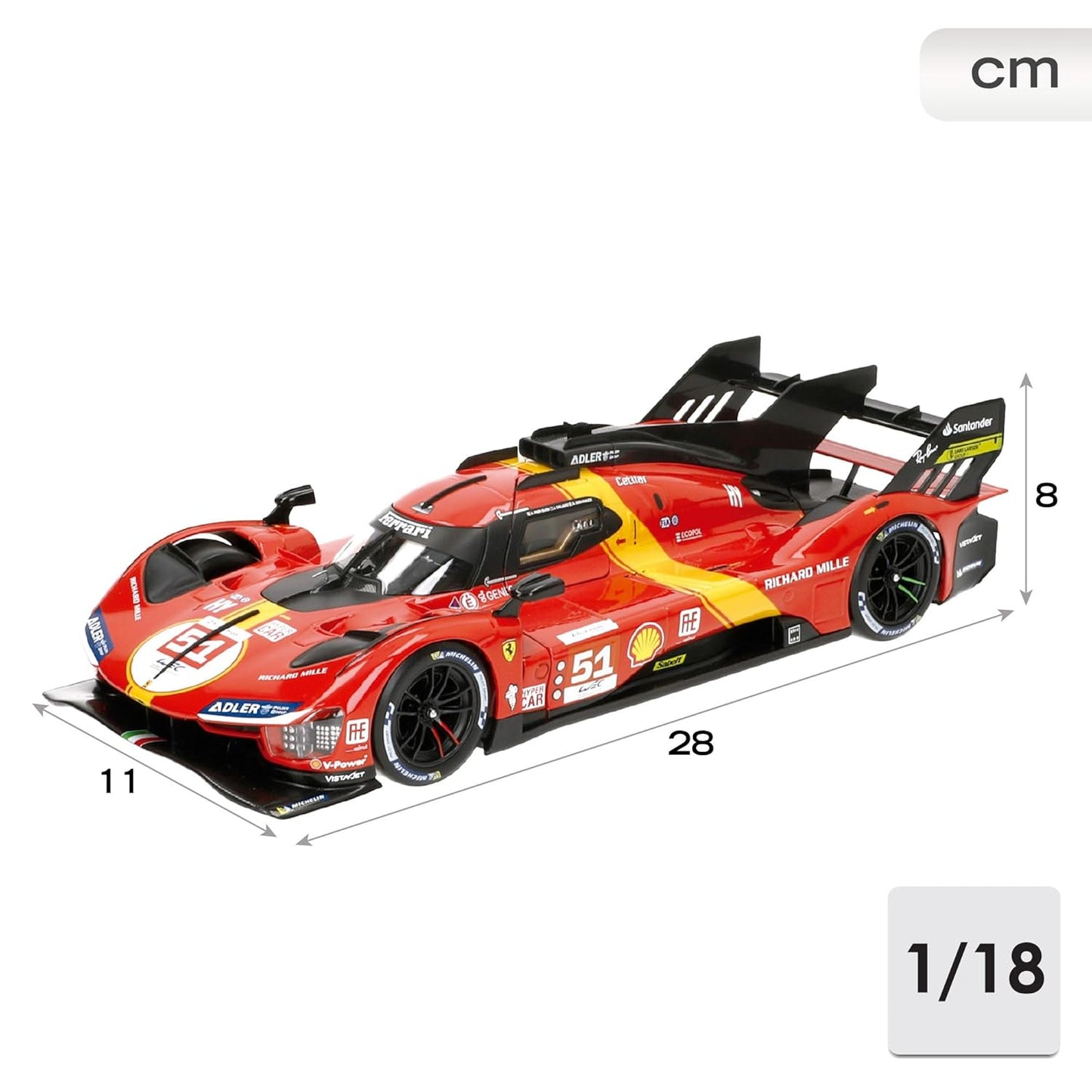 Bburago - 1/18 Ferrari Racing - 499P LMH 2023#51 - Red