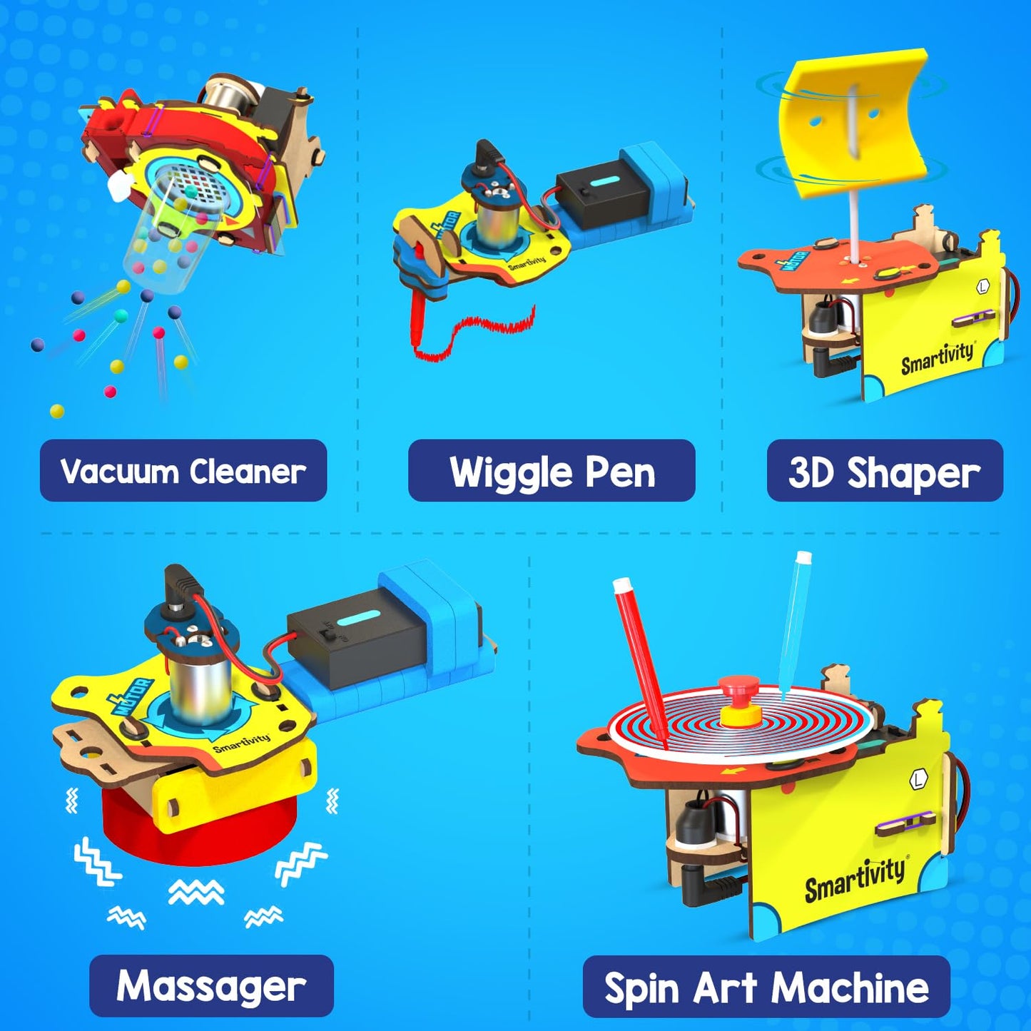 Smartivity 10-in-1 Motor Powered Gadgets Kit for Kids 6-12 Years | Build 10+ Science Projects - Bubble Launcher, Spinning Toy & More | Birthday Gift for 6,7,8,9,10,11,12 Years(PACK OF 6)