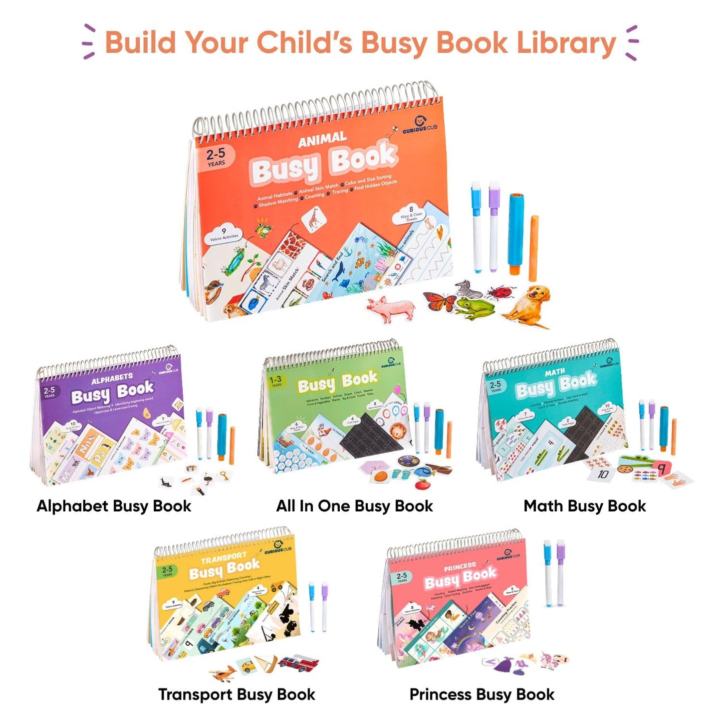 Curious Cub Montessori Busy Book |Animal books for kids 2-4 | Toddler Busy Binder for 2-5 Yrs | Tracing Books For Kids Ages 3-5 | Activity Binder | Toddler Toys