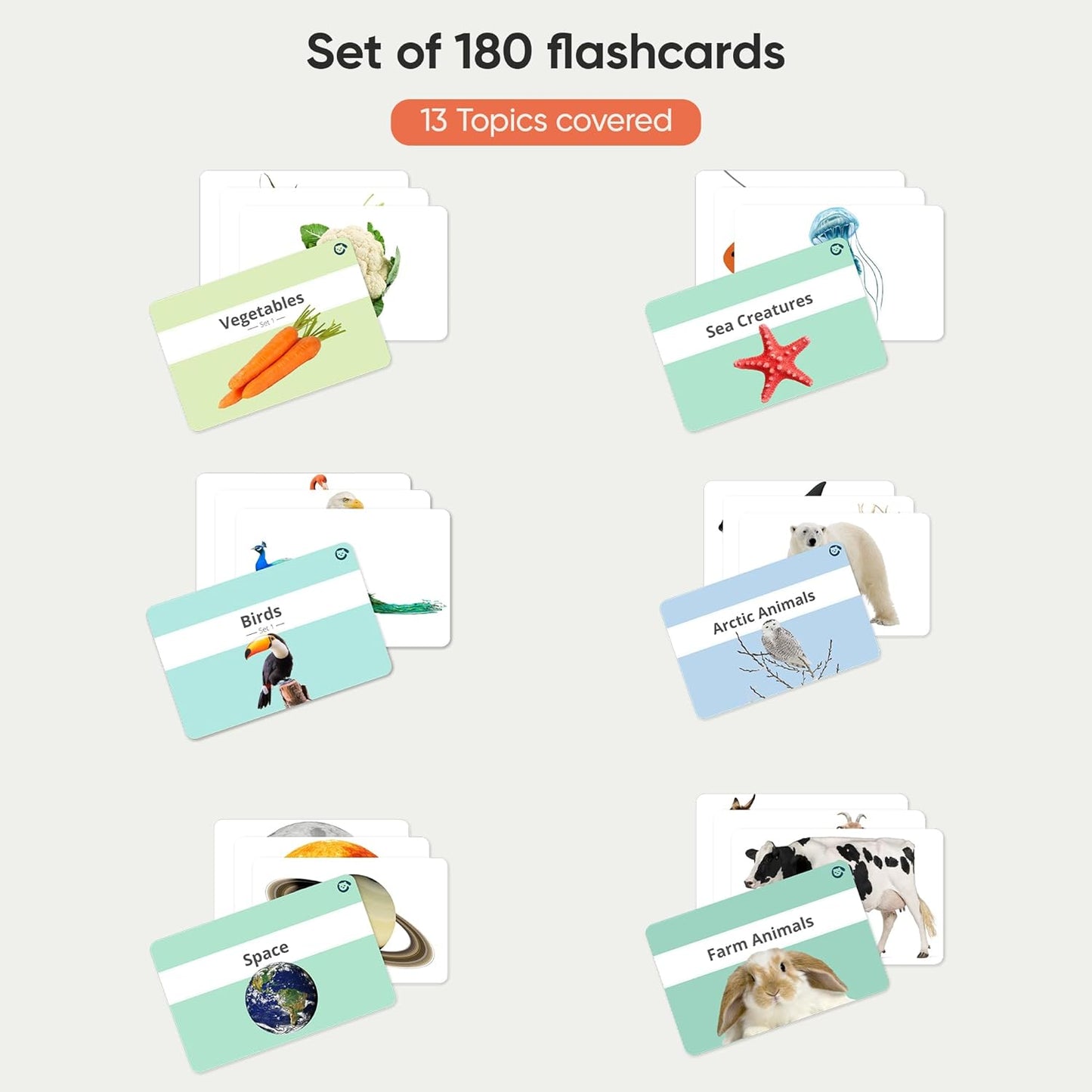 Curious Cub 13 in 1 Brain Boosting Flash Cards for Babies & Infants | Flash Cards for 1 Year Old to 3 yrs |Set of 180 Extra Large Flashcards for Visual Stimulation & Early Brain Development