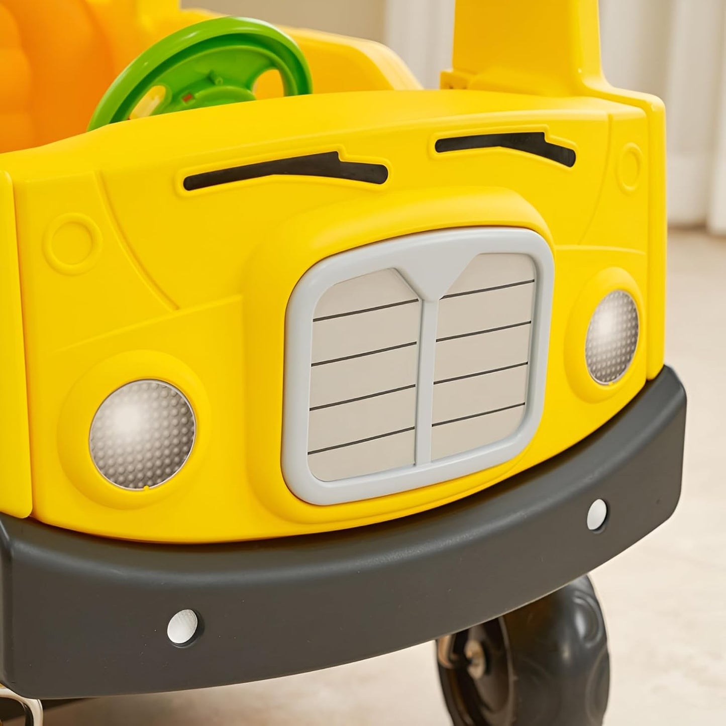 Yaya School Bus Roof Car, Ride-on Toy with Interactive Steering Wheel, EVA Foam Wheels, Storage Compartment, 360° Rotating Front Wheel, Double Opening Doors, Indoor Outdoor Use