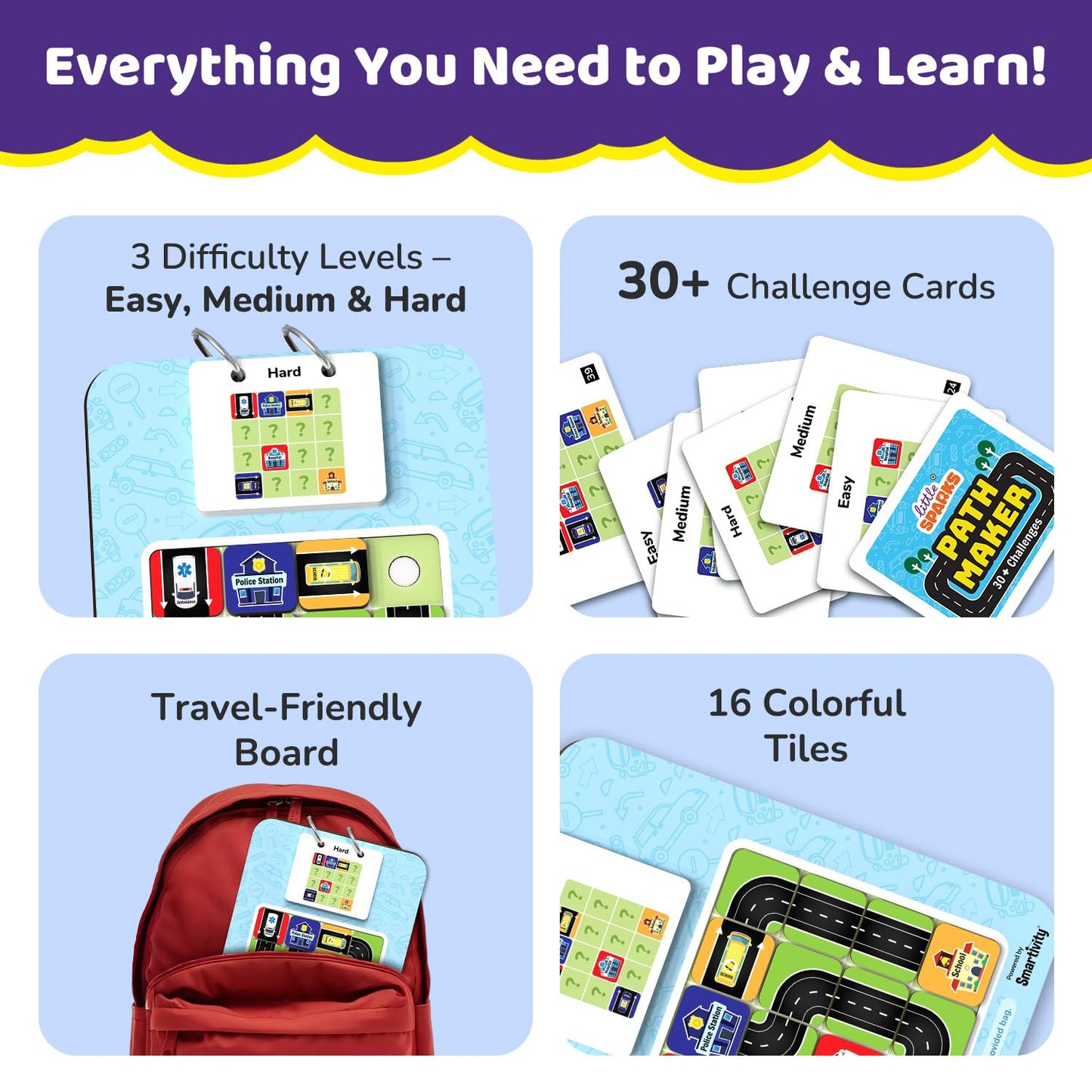 Smartivity Path Maker Brain Puzzle for Kids 4-8 Years Old I Guide Vehicles to Their Destination - 30+ Challenges I Logic & Problem-Solving Puzzle Game...(PACK OF 6)