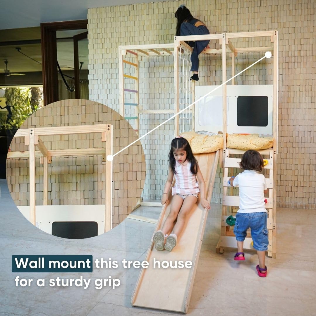 Curious Cub Playloft 8 in 1 Jungle Gym for Kids Indoor | Slide for Kids, Ladder, Drawing Board, Monkey Bars |Rock Climbing At Home|Fun Activity for Ages 2-15 Yrs|Home Play Set for Toddler
