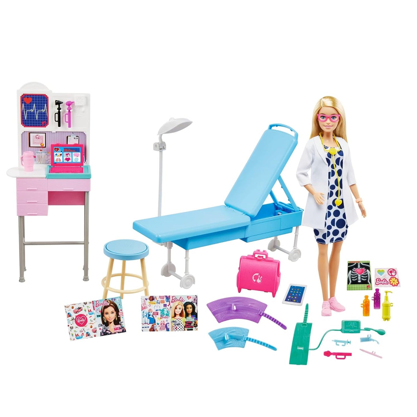 Barbie Medical Doctor Playset with Blonde Doctor Doll (12-In/30.40-Cm), 20+ Medical Accessories: Exam Station & Table, Doctor Bag, Medical Tools & More, Great Gift for Ages 3 Years Old & Up GWV01